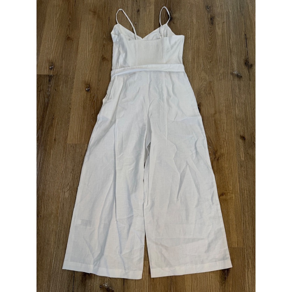 Gap Linen Blend Strappy Button Front Jumpsuit Women 2 White Wide Leg Coastal - Picture 9 of 10